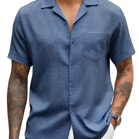 COOFANDY Mens Casual Short Sleeve Button Down Shirts Cuban Linen Textured Shirt Summer Beach Wear