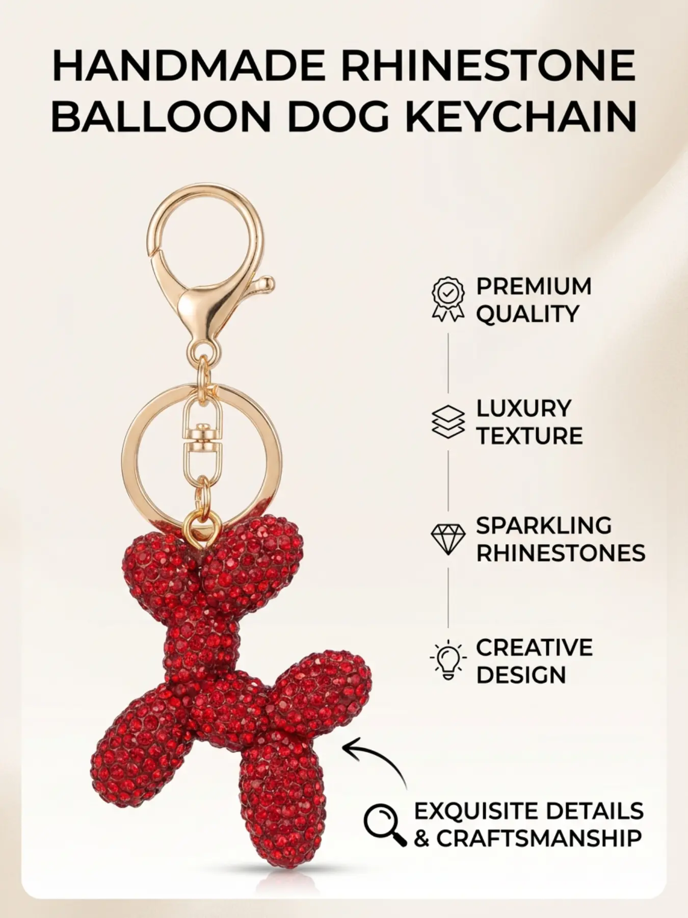 Handmade Clay Couple Keychain with Diamond Balloon Dog Design, Detachable Luxury Women's Car Keychain, Elegant Simple Style Valentine's Day,lovers