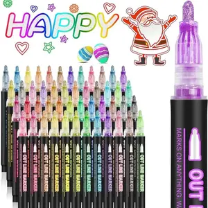 Best Gift For a Child Outline Shimmer Markers 36 & 48 Glitter Metallic Gel Pens for Coloring Trendy Fun Art Crafts School Journaling Supplies for Kids Girls Ages 4-16 Christmas Birthday Gifts