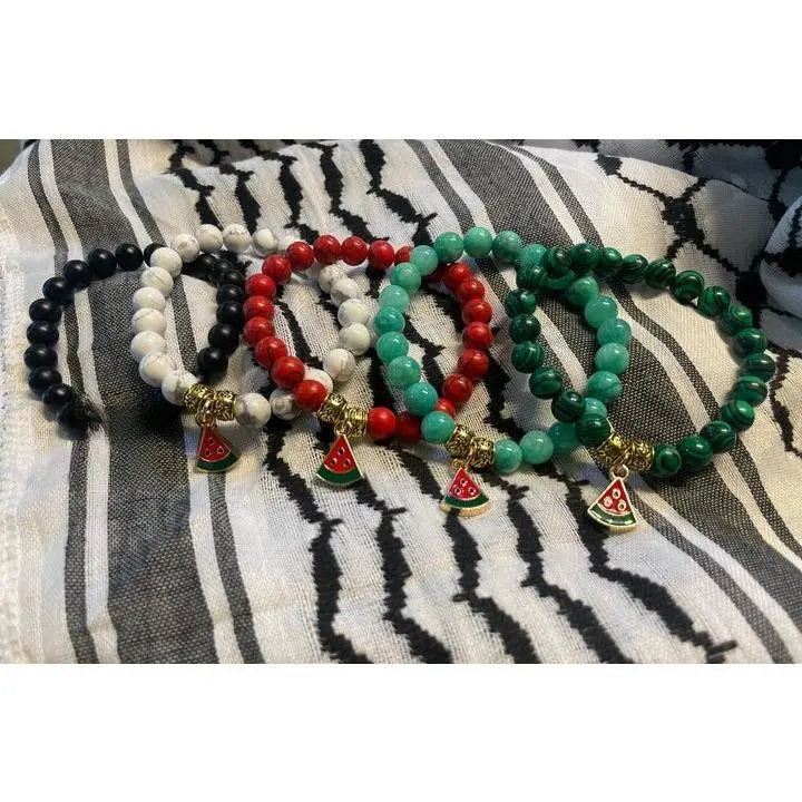 Watermelon Charm Handmade Stretch Bracelet with Customizable 8mm Gemstones in Assorted Colors Gemstone Jewelry