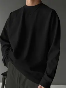 Men's Long Sleeve T-Shirt, Solid Color Casual Top, Street Style Fitted Tee for All Seasons, Perfect for Daily Wear & Sports