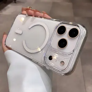 【 iPhone17 case 】Orange Antifall ice crystal magnetic for iphone17Pro Max iPhone case PC Hard Shell shockproof