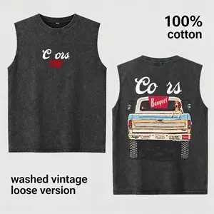 Vintage Washed Sleeveless T-Shirt for Men, Retro Pickup Truck Graphic Tee, Oversized Cotton Tank Style Shirt, American Country Streetwear Summer Top