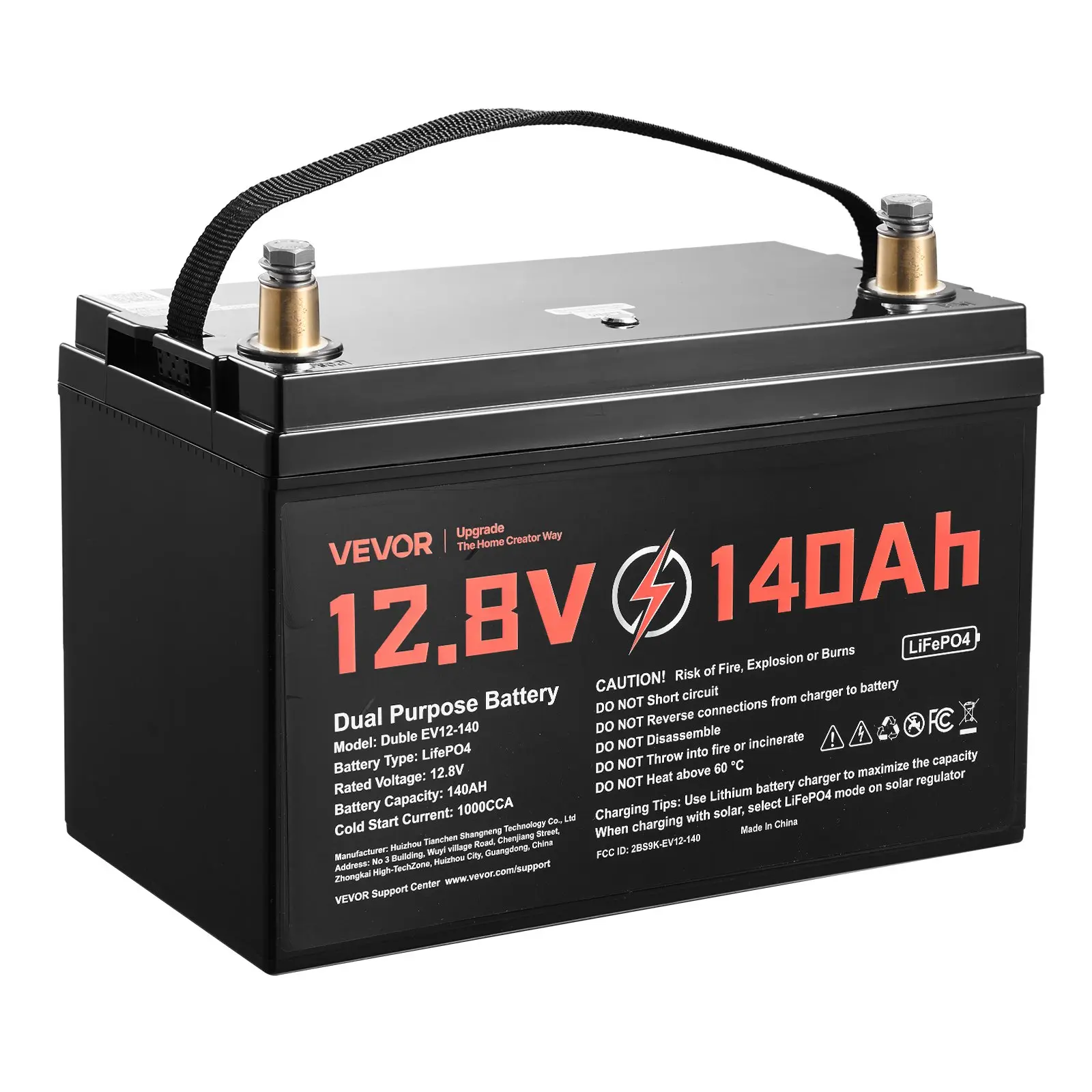 VEVOR 12V 140Ah Group 31 Dual Purpose LiFePO4 Lithium Ion Battery, 1000 CCA Built-in Smart BMS, Fast Charging M8 Marine/RV Trolling Motor Starter & Deep Cycle Battery