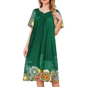 House Dresses for Women with Pockets Moo Moo Nightgown Short Sleeve Mumu Dress Lounge Dress S-3XLGift
