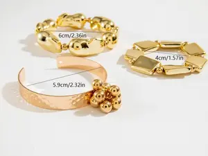 European and American Style Multi-Layer Geometric Exaggerated Open Bracelet Set - Punk CCB Beaded Cast Iron Bracelets