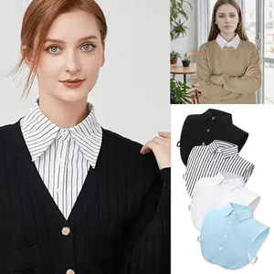 Pack Of 4 Removable Striped Collar Shirt Vest, Pointed Collar Design, Anti-Exposure, Multifunctional Decoration,Women'S Fashion, Polyester Fabric, Machine Washable