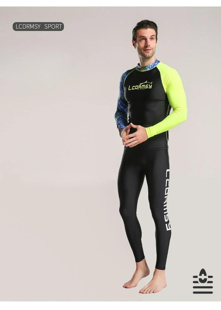 Long Sleeve Men Two Piece Swimsuit Snorkeling Suit Sunscreen Man Rash Guard Jellyfish Protection Swimsuit for Beach Surfing