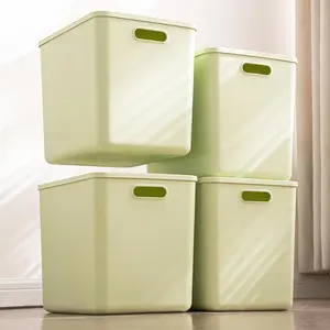 4 pack large plastic White storage bins with ,  Box Chest with Handle,Organizer Containers Baskets for ,,Shelves,Playroom, Bedroom,Office,Closet, (Light Green, 4XL)