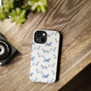 Dachshound Toile Phone Case Wiener Dog Doxie Phone Case Badger dog Blue Toile Phone Case Phone 16 Pro Dachshound Gift Dog Mum