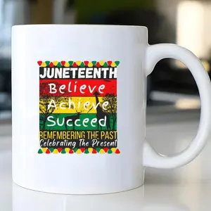 1pc Juneteenth Themed Ceramic Mug with "Juneteenth Is My Independence Day" Text - 11oz Coffee Cup Suitable for Tea, Milk, Water, Ideal Gift for Home, Office, Birthdays & Juneteenth, Hand Wash Only, Ceramic Cup