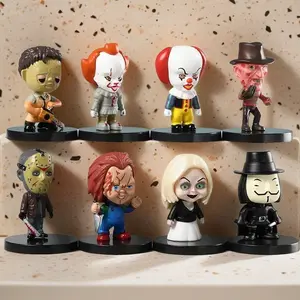 8pcs Doll Collection - PVC Halloween Decor Figurines for Spooky Fans, Includes Jason Voorhees, Freddy Krueger, Pennywise & More, Perfect for Horror Movie Enthusiasts, Horror Movie Display | Cartoonish Design | PVC Dolls