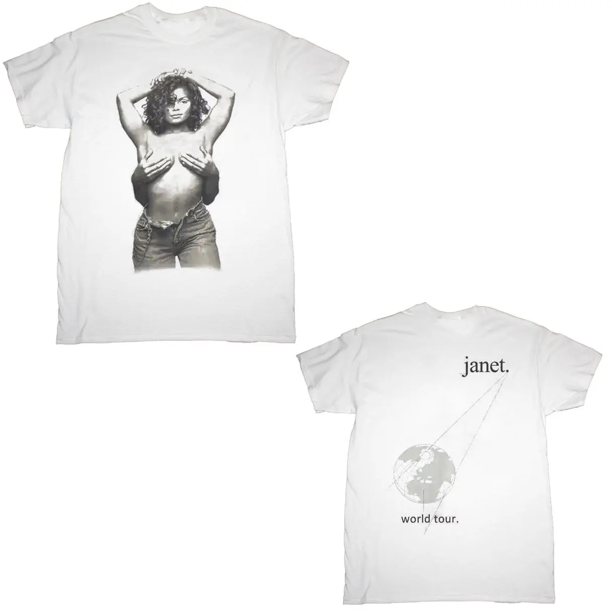 Vintage 1993 JANET JACKSON Tour T-Shirt, Double Side Unisex Menswear Top Tee, Cotton Fabric Womenswear Black
