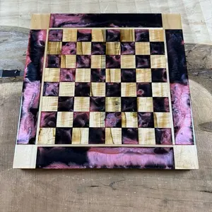 Black Onyx Pink Pearl Maple Wood Chess Board (INCLUDES PIECES)