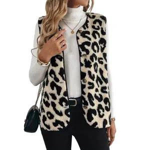 2025 Women’s Leopard Print Plush Vest, Single-Breasted, Autumn/Winter Chic Layering Statement Top, Casual Fitted V-Neck Style, Ultra-Soft & Cozy, Wild Side Women’s Wear