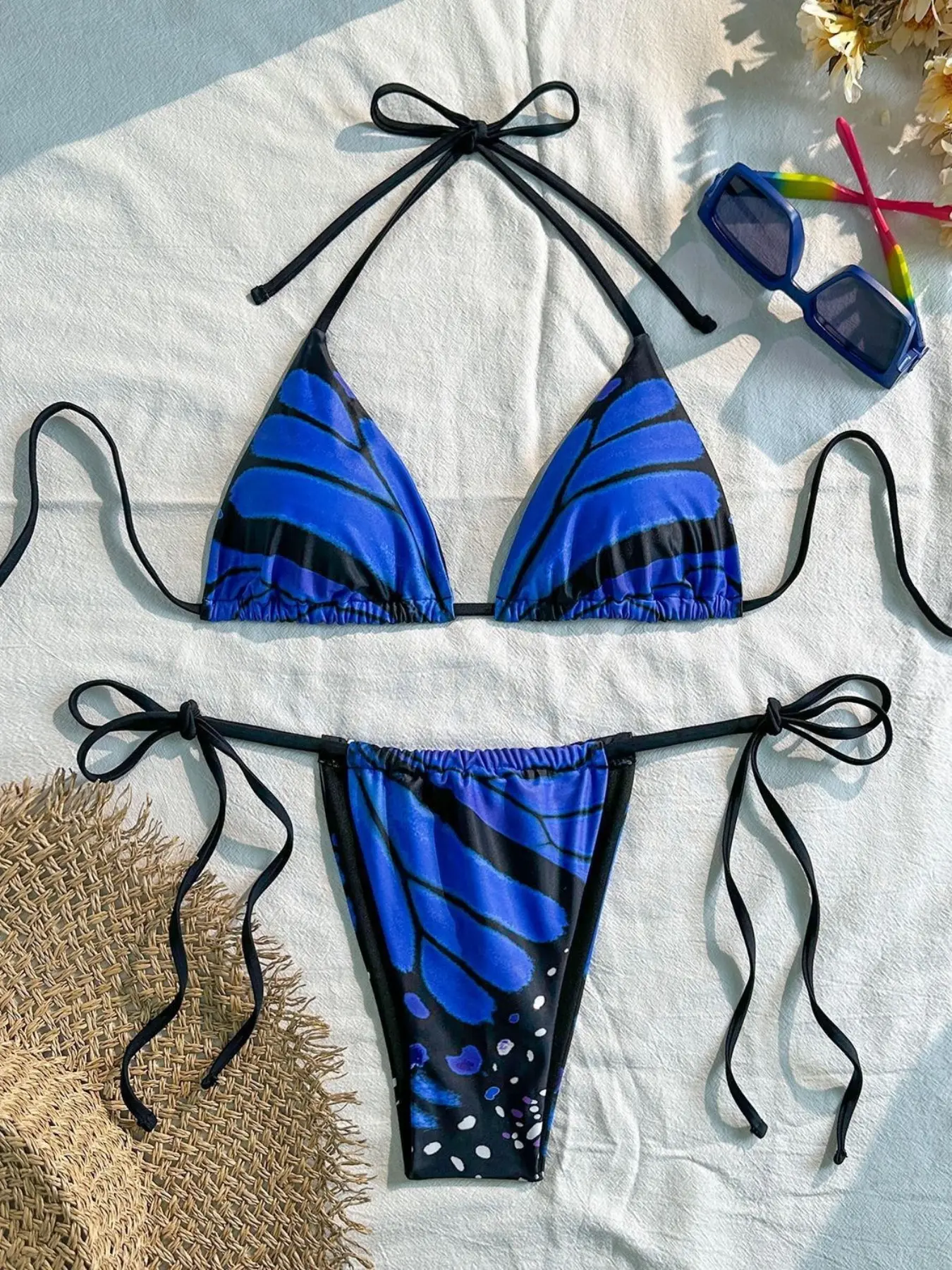 Women's Butterfly Print Sexy Two-Piece Bikini Swimsuit Outfit, Stylish Beach Bikinis Beachwear Swimwear, Comfortable & Trendy Design, Fabric Bikini Set