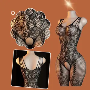 Sexy Floral Lace Bodysuit – Sheer Mesh, Hollow Chest, Elegant & Alluring Black Fit, High-Stretch Knitted Fabric, Backless Design, Wireless Bra, Perfect for Intimate Moments & Special Occasions