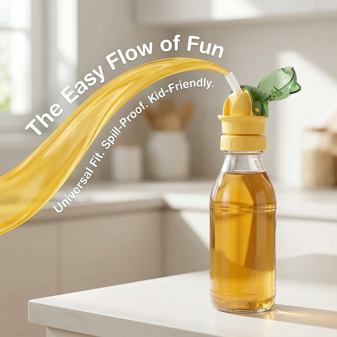 2 Pack Kids Water Bottle Spout Conversion Cap with Straw,Universal Fit for Juice,Water Bottles,Spill-Proof Flip Top Cover for Toddlers,Children