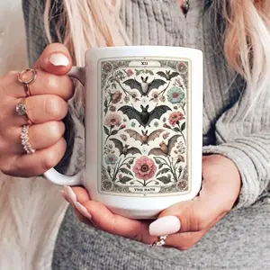Bats Tarot Halloween Mug Gift Vintage Aesthetic Halloween Decor Spooky Season Mug Halloween Coffee Mug Gothic Decor Witchy Gift Fall Tea Cup