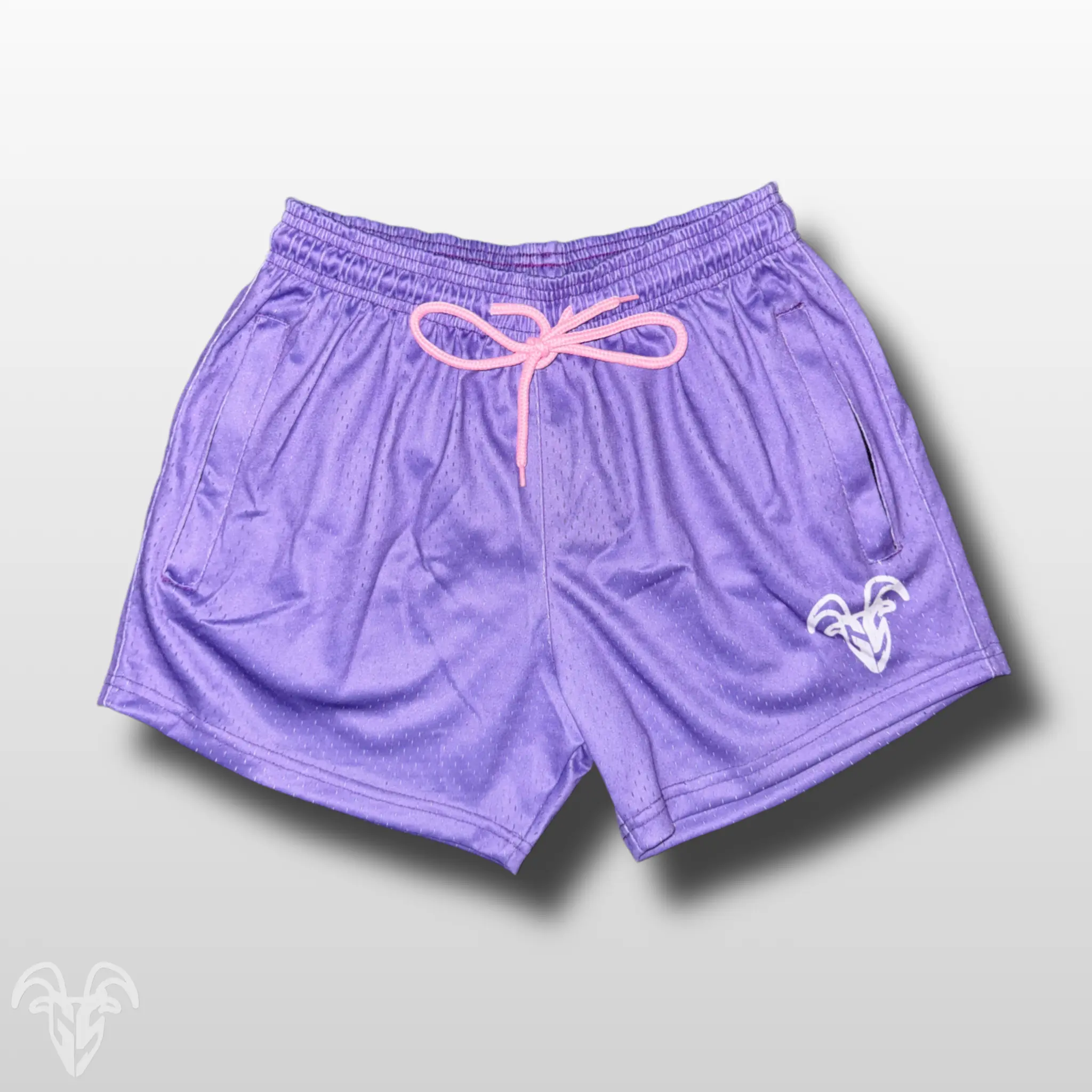 Goat Strength - Men’s Gym / Athletic Mesh 5 inch inseam Purple Shorts - Zipper pockets workoutfit