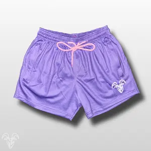 Goat Strength - Men’s Gym / Athletic Mesh 5 inch inseam Purple Shorts - Zipper pockets workoutfit