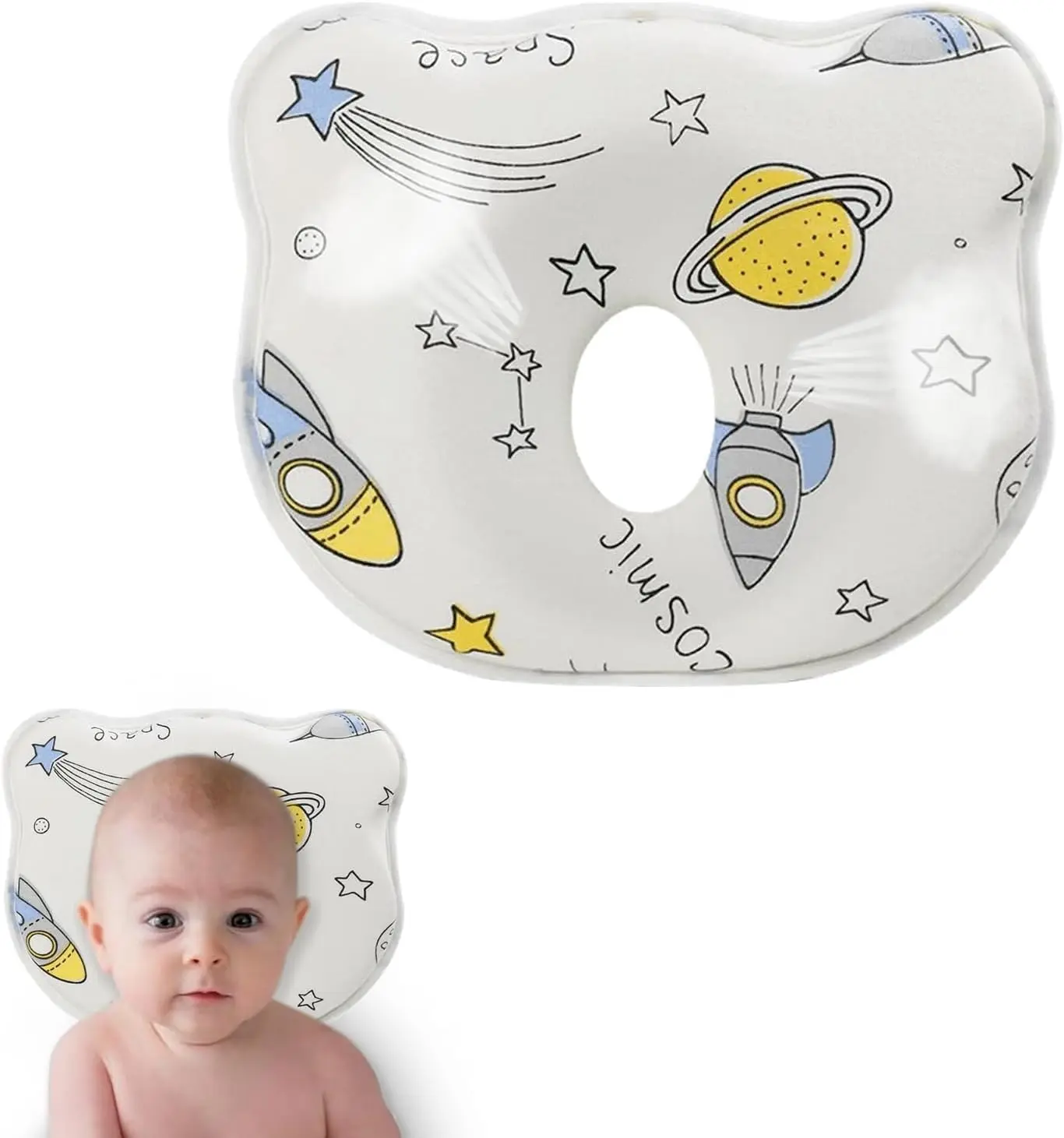 Newborn Baby Cute Cartoon Bear Shaping Pillow - Soft, Cozy, Breathable Bedding Accessory for Infants to Prevent Flat Head