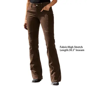 Flamingals Solid Seam Front Mid Rise Bootcut Pants High Stretch Fabric 30.3" Inseam Women's Trousers