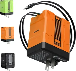 2-in-1 GaN Charger Fast Charging Block Retractable Type-C Cable 2 USB Ports Portable Travel Charger for Smartphone Tablet Laptops Universal Multi-Function Power Adapter Orange