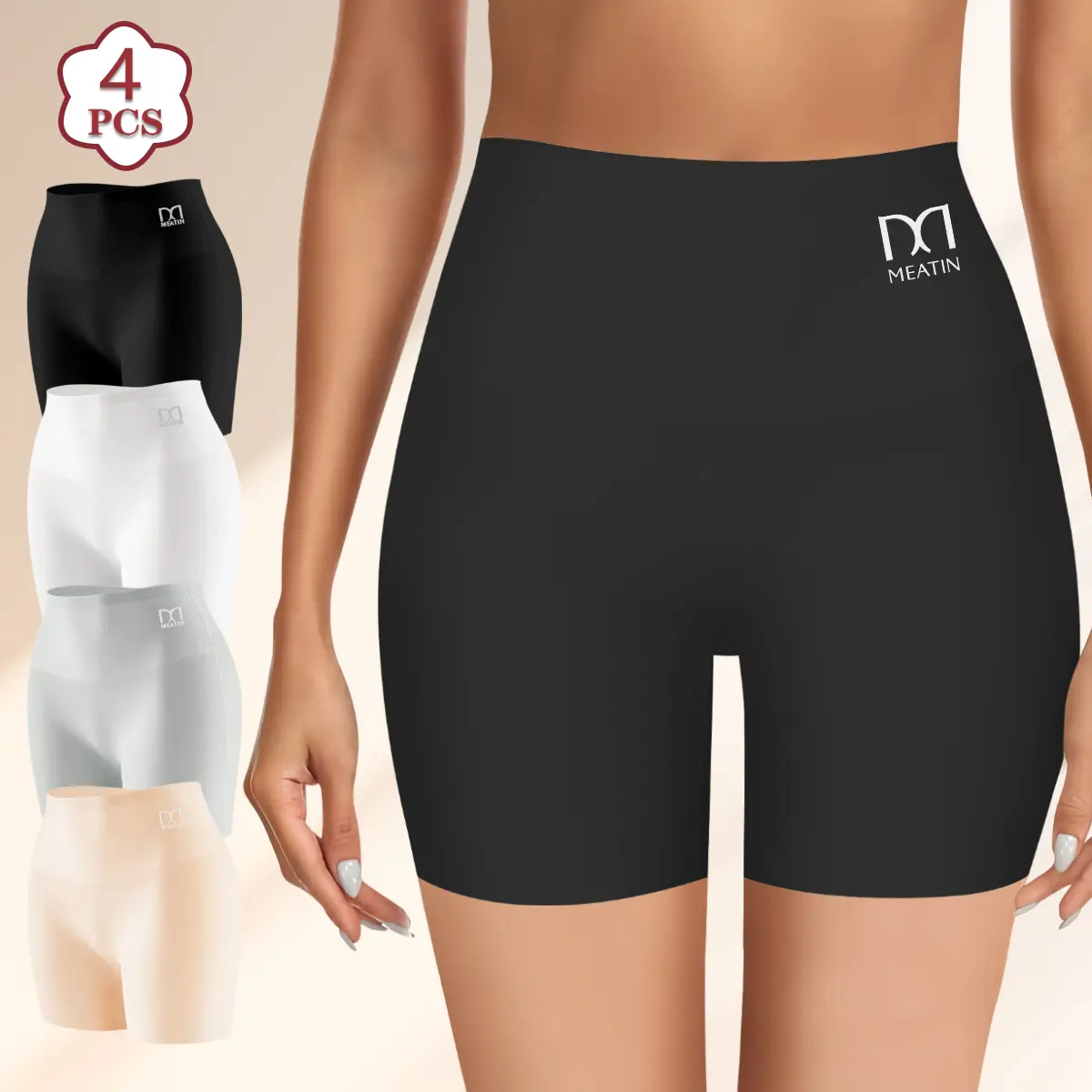 4-Pack Women’s High-Waisted Seamless Slip Shorts, Silky Soft High-Stretch Tummy-Smoothing Boyshort Underwear, Anti-Chafing Full-Coverage Safety Shorts for Dresses, Skirts, Office, Travel & Daily Wear