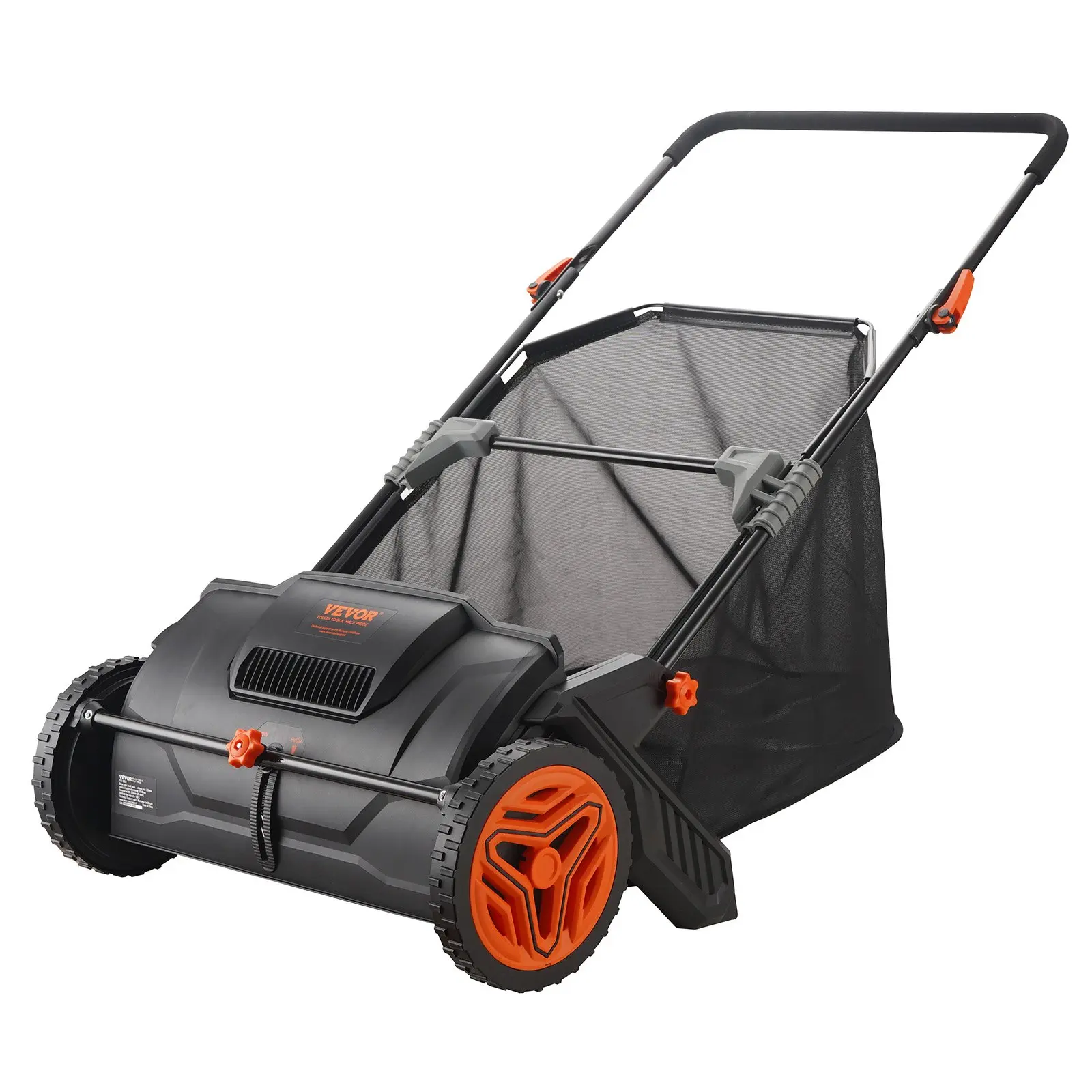 VEVOR Push Lawn Sweeper for Driveway, 21 inch Leaf Grass Collector with 2 Spinning Brushes, Heavy-Duty Thick Steel Frame, Strong Plastic Wheels, 3.5 cu. ft. Large Capacity Mesh Hopper Bag, Adjustable Height Push Handle & Quick Clip, Efficient Lawn Sweeper