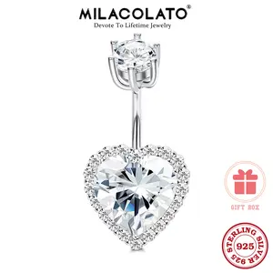 MILACOLATO 925 Sterling Silver Heart Belly Button Rings for Women Men CZ Love Navel Barbell Studs Piercing Screw Navel Bars Body Piercing Jewelry 14G