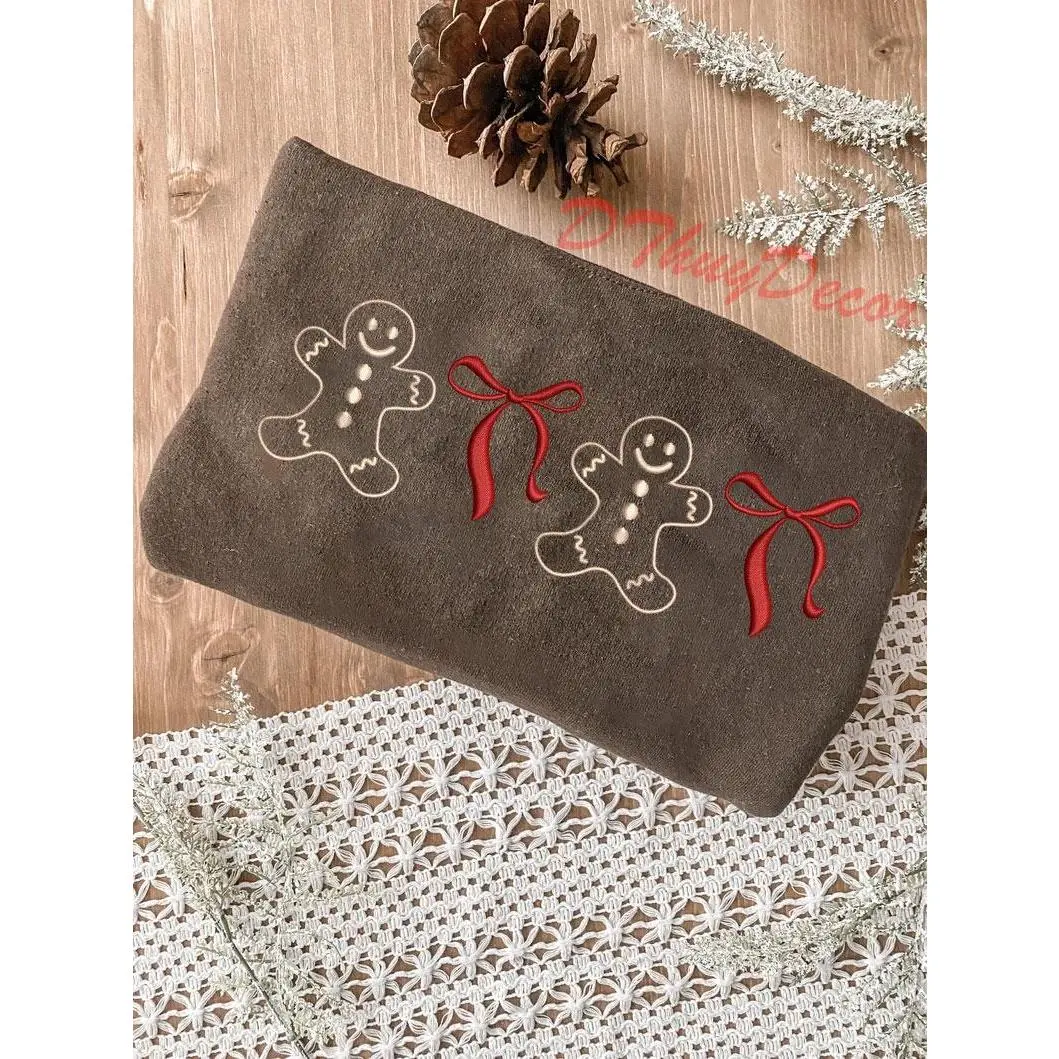 Gingerbread Coquette Embroidered Sweatshirt, Christmas Embroidered Sweaters, Coquette Bow Embroidered Jumper, Christmas Gift