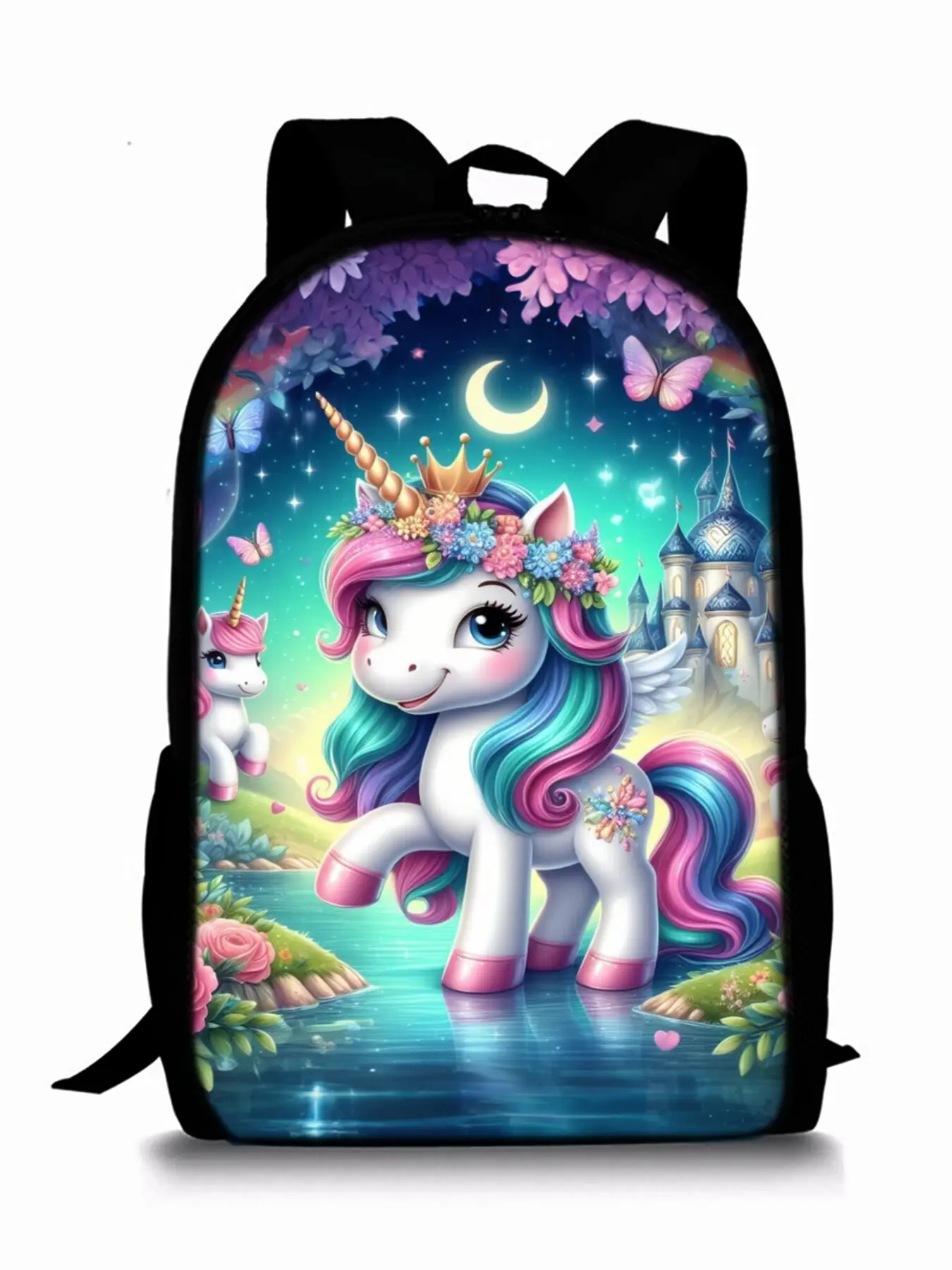 Single-layer backpack with unicorn and pony print, Casual Printed Backpack