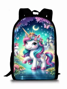 Single-layer backpack with unicorn and pony print