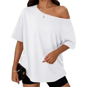 Womens Off the Shoulder Tops Oversized T-Shirts Short Sleeve Tees Summer 2026 Casual Spring Clothes