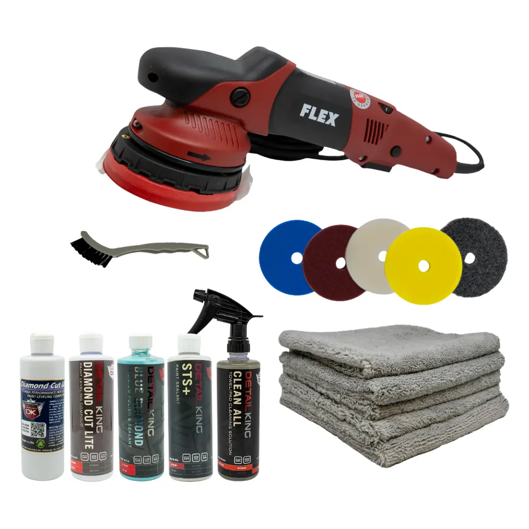 Flex XCE 10-8 125 Corded Portable Orbital Polisher Advanced Package - 125V Ergonomic Power Tool with Low Heat Gen., Smooth Counterweight for Professional Car Detailing, Precision Surface Buffing, Correcting Paint Surface Issues