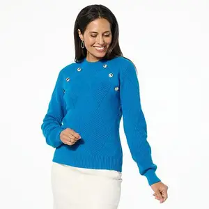 Jaclyn Smith Diamond Stitch Button Detail Pullover Sweater