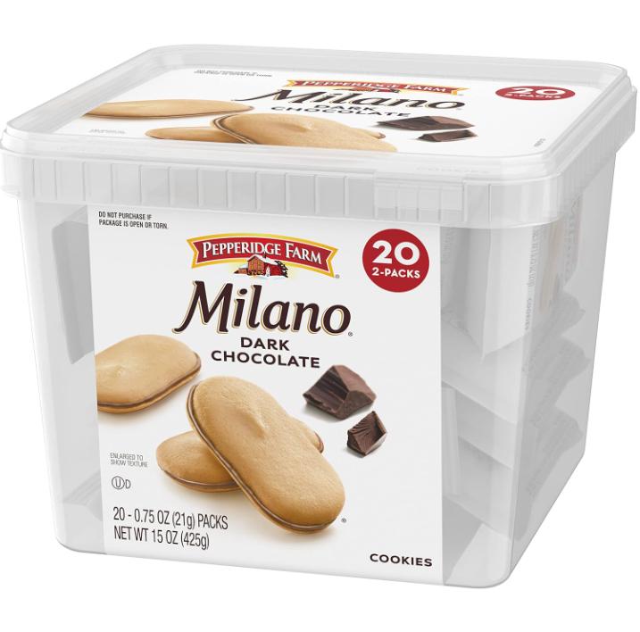 Pepperidge Farm Milano Cookies, Dark Chocolate, 20 Packs, 2 Cookies per Pack