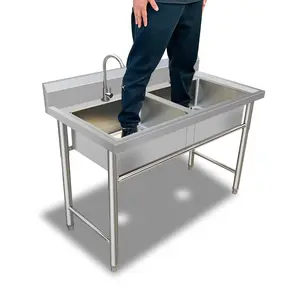 Stainless Steel Outdoor Single Double Triple Sink,With Cold Water Pipe,for Commercial Kitchen Farmhouse Utility Sink Free Standing