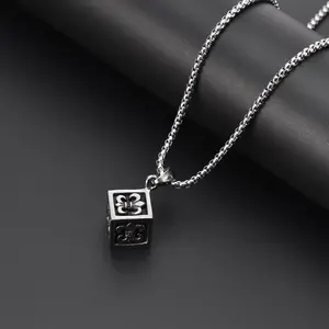 Titanium Steel Square Vintage Pendant Men's Punk Jewelry Casting Cube Long Sweater Chain Accessory