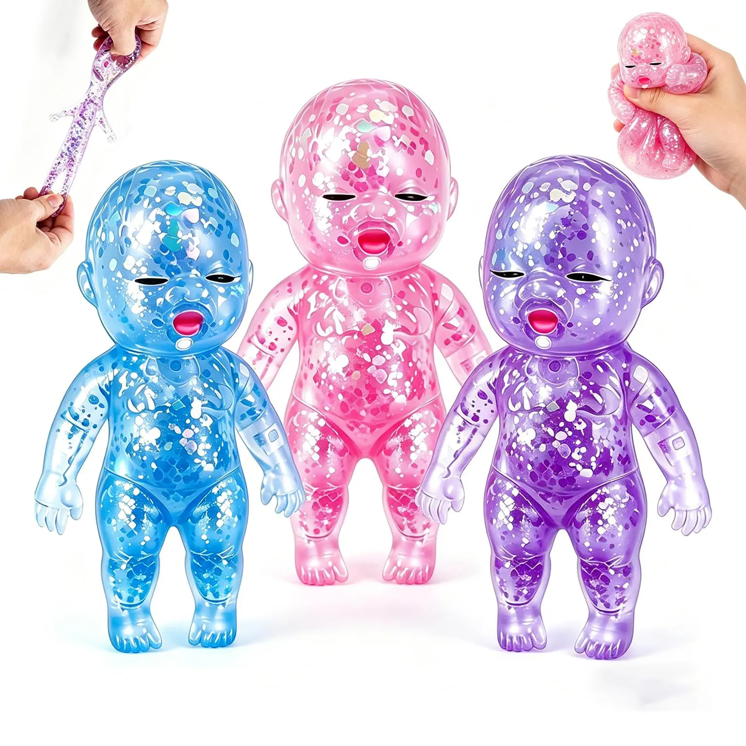 3PCS Large Baby Stress Relief Toys, Baby Squishy,Slow Rising Sensory Stress Toy, Squishy Babies Sensory Fidget, Fidgets Malt Sugar Squishys Relief Fidget Sensory for Anxiety Relief, Desk Decor & Gift