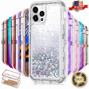 For iPhone 16 15 14 13 12 11 Pro Max Plus Liquid Glitter Shockproof Defender Case Bling Flowing Liquid Floating Sparkle Colorful Glitter Waterfall TPU Protective Phone  Protective