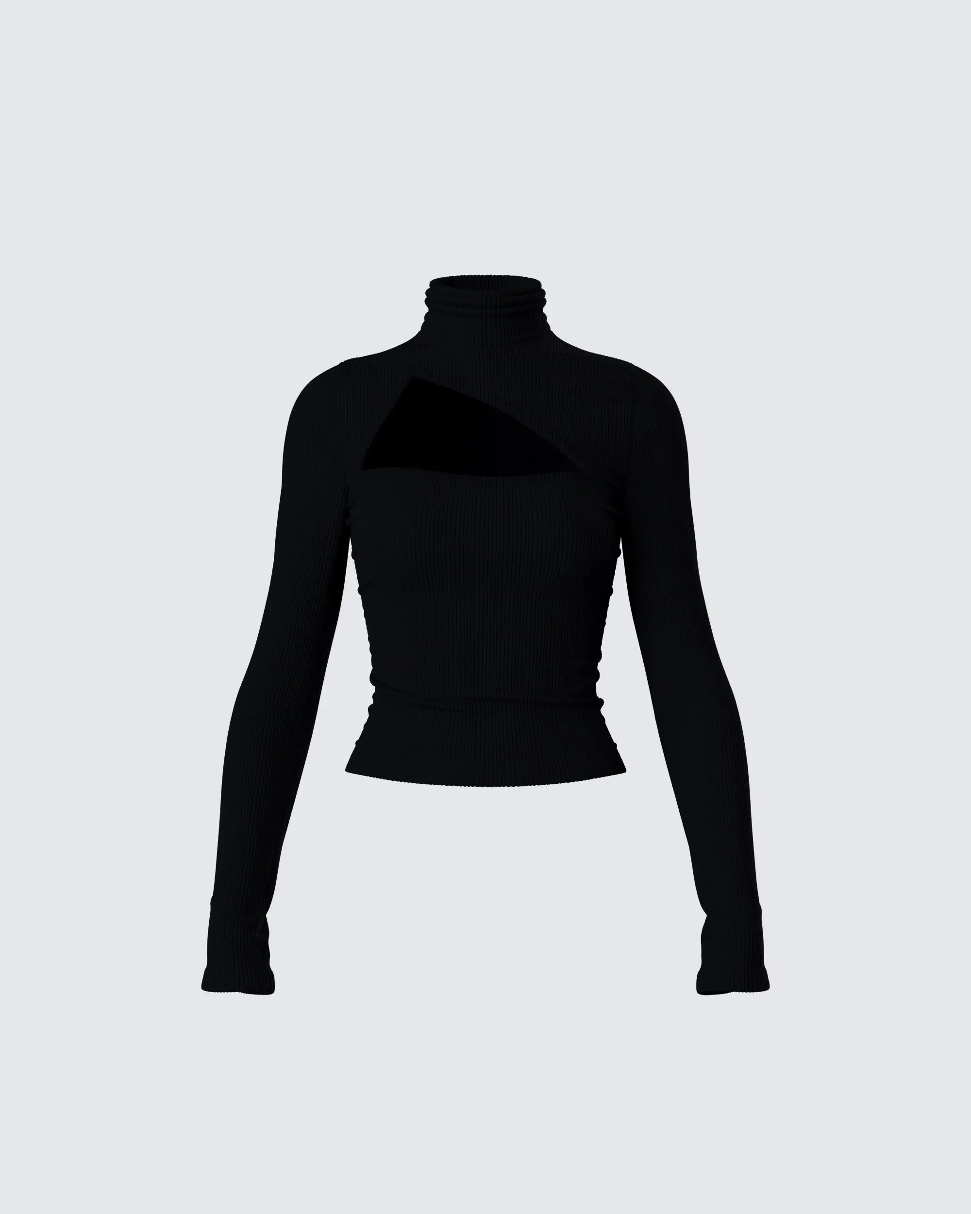 Women's Spandex Knitwear Asymmetrical Long-Sleeve Ribbed Turtleneck Blouse - Fitted Cropped Top with Cutout Detail, Body-Hugging High Neck