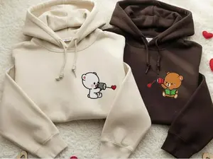 Custom Embroidered For Couples Sweatshirt, Hoodie, Cute Loving Bears Couples Embroidered, Anniversary Valentine Gift