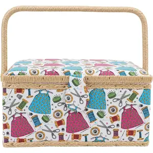 Sewing Basket with Removable Tray, Large Capacity 2 Layer Box with Handle, Organizer for Sewing Supplies Scissors Needles, Empty Sewing Basket