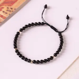 Natural Black Obsidian Bracelet - Handmade Adjustable 4mm Gemstone Crystal Wrap Bracelet -Obsidian Jewelry Cuff Bracelet