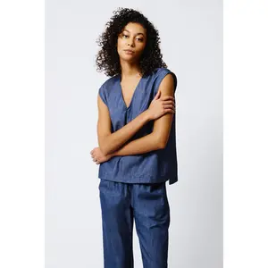 Ava V-Neck Shell - Classic Indigo