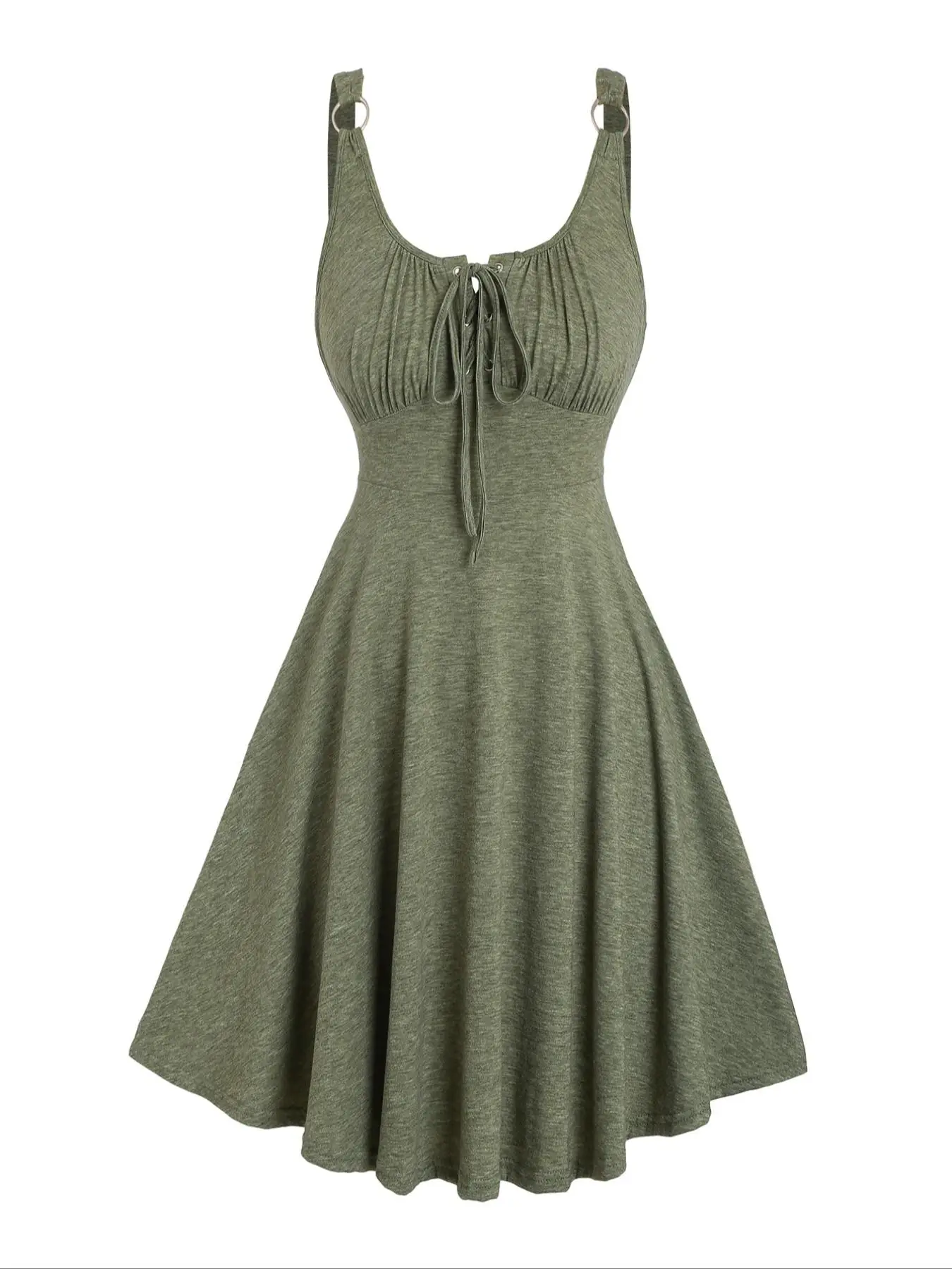 Women's Plain Lace Up Tie Front Tank Dress, Casual Sleeveless O-ring A Line Dress for Summer, Ladies Clothes for Daily Wear