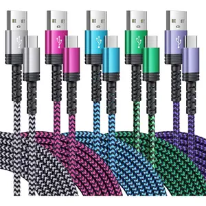 USB C Cable Samsung Fast Charging for Galaxy Z Fold6 Flip6 S24 FE A15 A55 A35 A14 A13 5G S23 Ultra S22 S21 S20,iPhone 16 15 Pro Max,5Pack 6FT Braided Android Auto Car USB A to Type C Fast Charger Cord