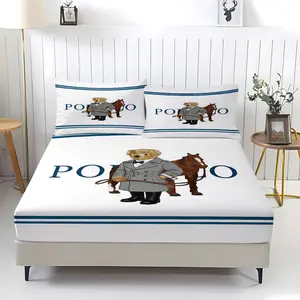 3 Piece Bear Pattern Fitted Sheet Set, Soft And Durable Bedding Set Includes 1 Piece Flat Sheet And 2 Pieces Pillowcases, Daily Holiday Birthday Gift Bedroom Decorations For Kids And Adults, Bedding Accessories